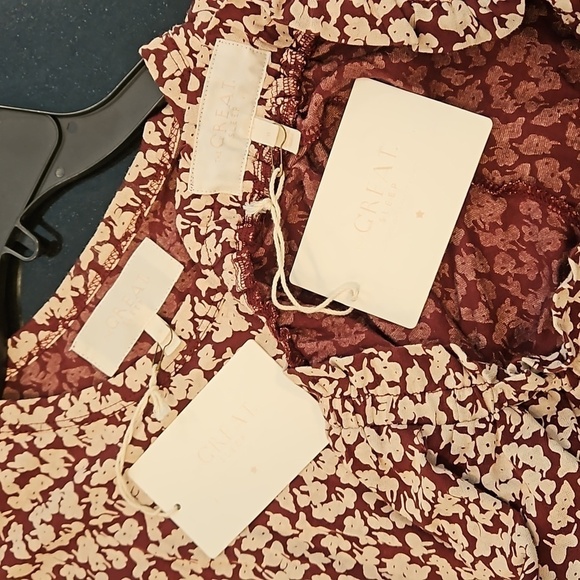 💕THE GREAT💕 The Long Sleeve Sleep Tee + Tap Short ~ Maroon Shadow Floral 0 NWT - Picture 10 of 14